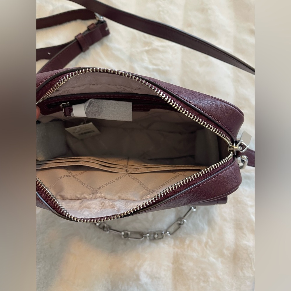 Michael Kors Leather Parker Chain Swag Camera Crossbody Merlot Red /Purple $398 - Picture 7 of 9